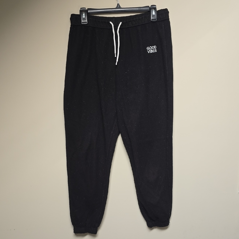 No Boundaries Black Joggers with Good Vibes Print